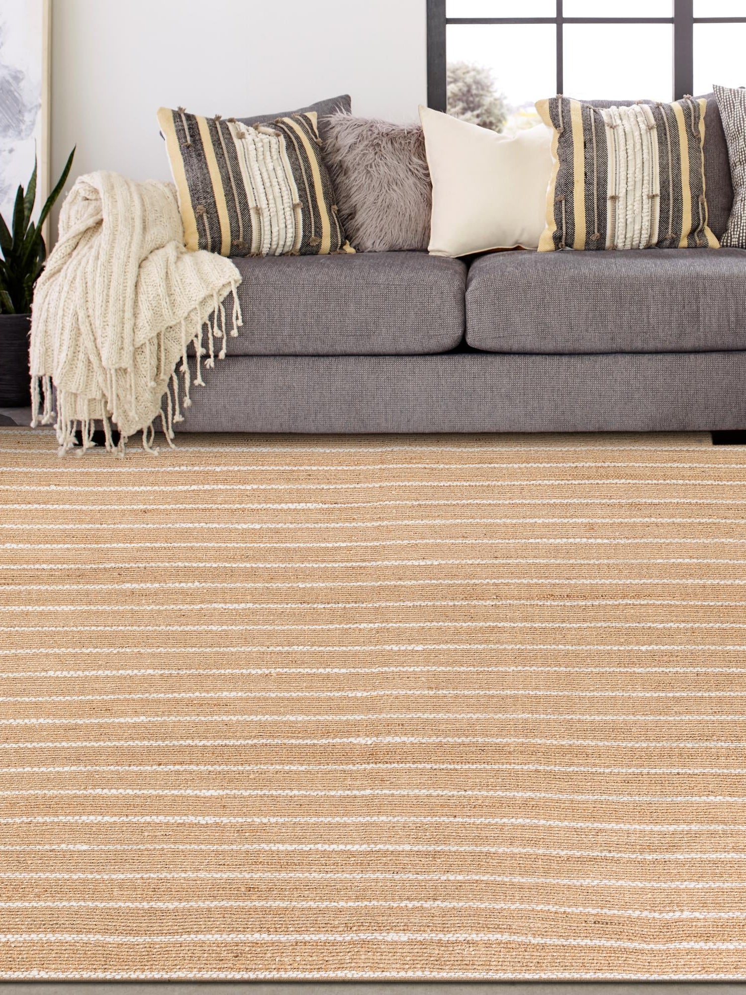Natural 10' x 10' Laurel Handwoven Jute Square Area Rug Braided Jute With Cotton Rustic All Natural Carpet for Home Indoor Interior Design for Sale at Rug Engine