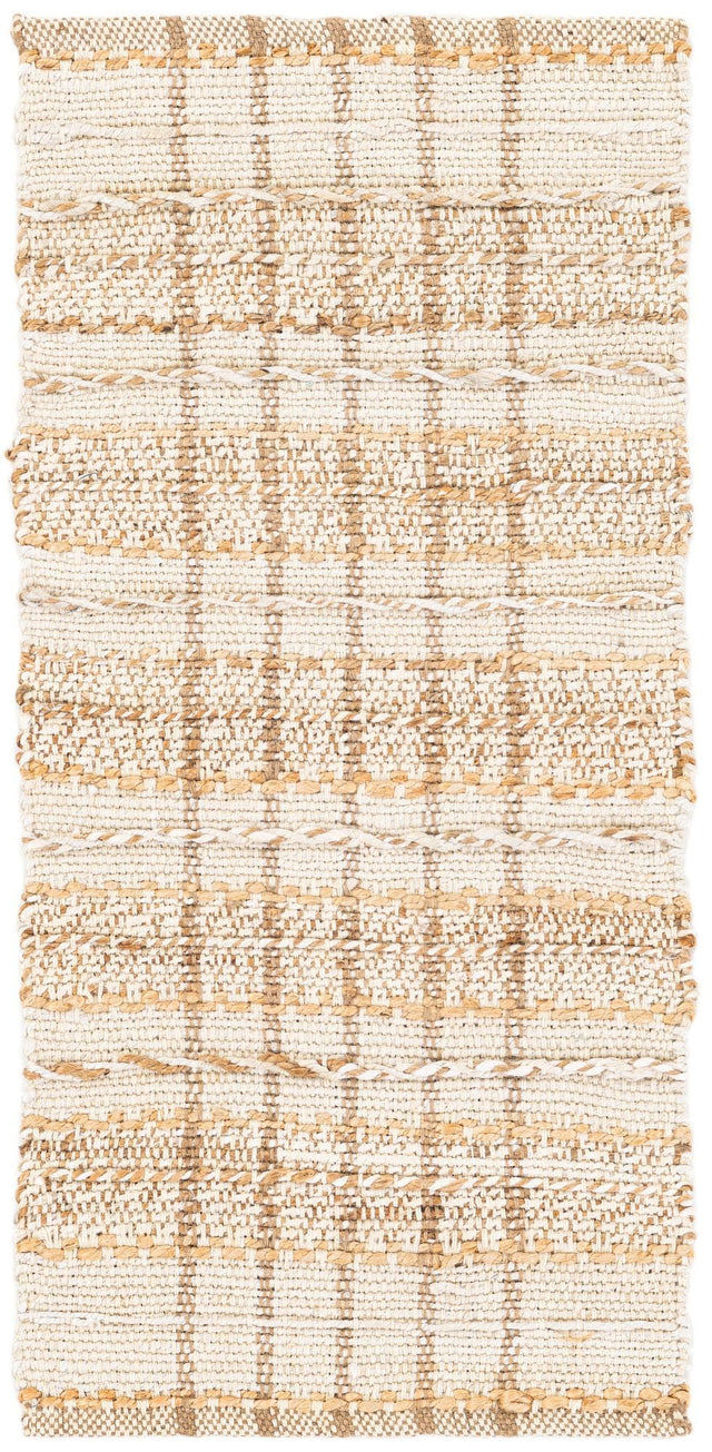 Ivory 2' x 4' 1 Laurel Handwoven Jute Runner Area Rug Braided Jute With Cotton Rustic All Natural Carpet for Home Indoor Interior Design for Sale at Rug Engine