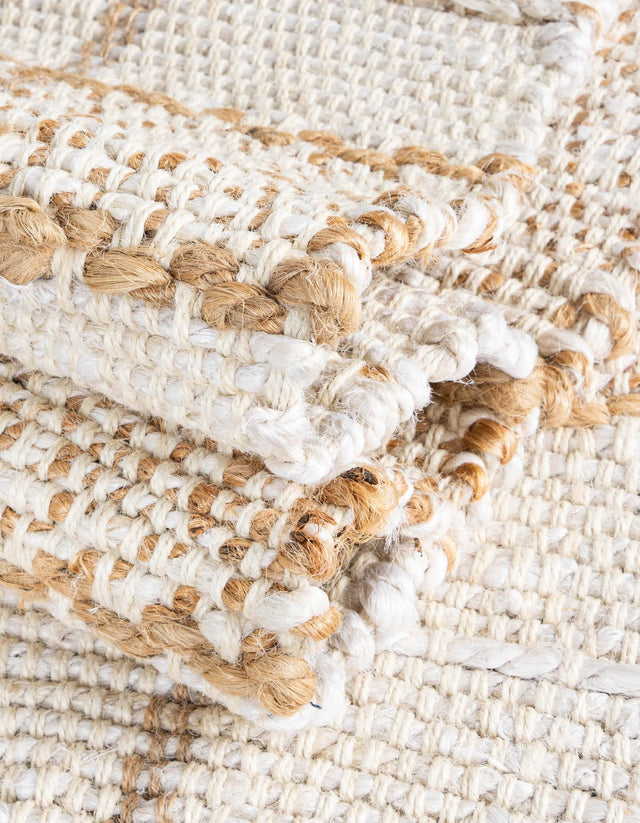 Ivory 2' x 6' 1 Laurel Handwoven Jute Runner Area Rug Braided Jute With Cotton Rustic All Natural Carpet for Home Indoor Interior Design for Sale at Rug Engine