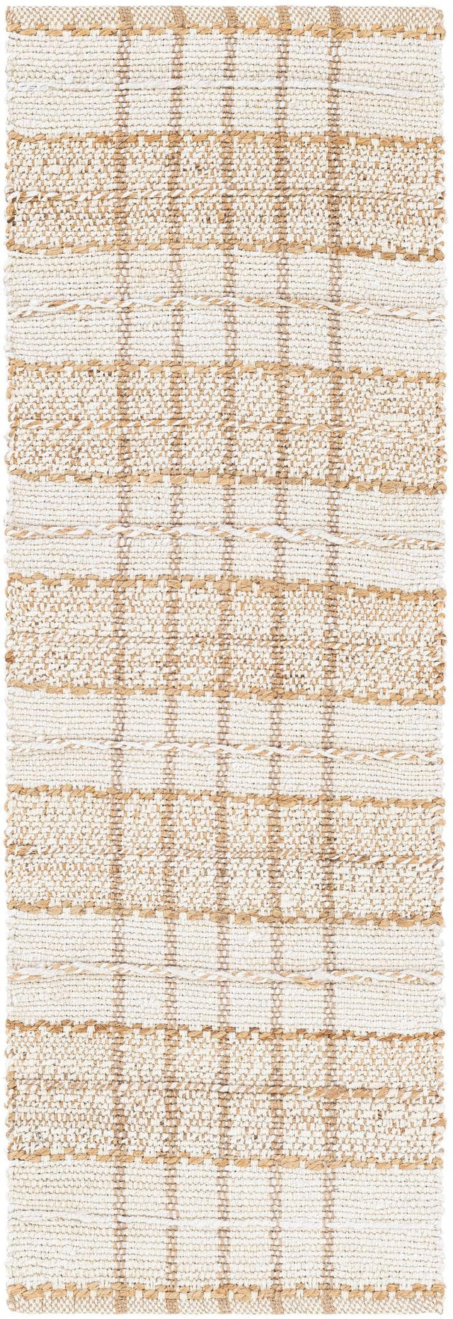 Ivory 2' x 6' 1 Laurel Handwoven Jute Runner Area Rug Braided Jute With Cotton Rustic All Natural Carpet for Home Indoor Interior Design for Sale at Rug Engine