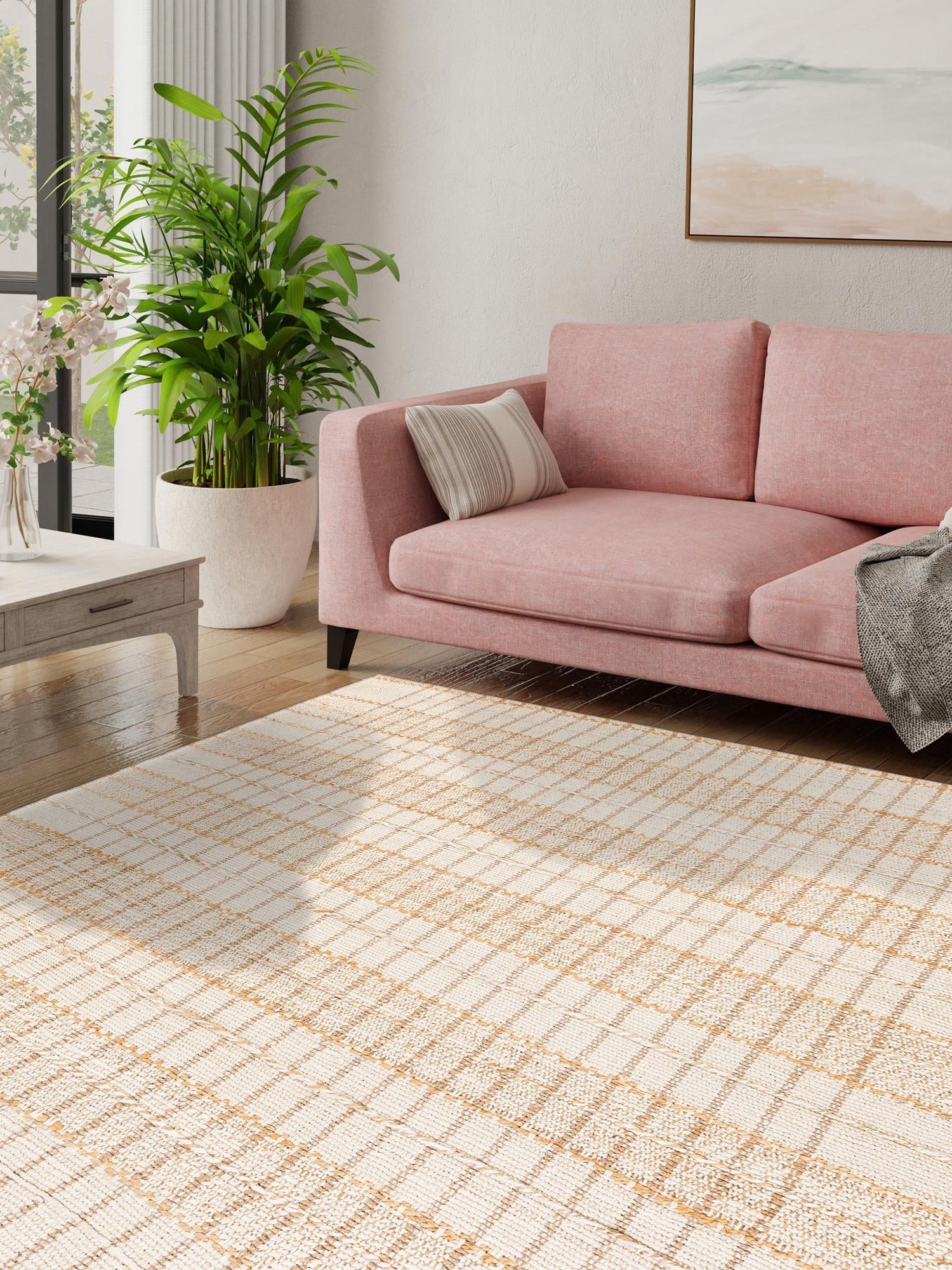 Ivory 10' x 10' Laurel Handwoven Jute Square Area Rug Braided Jute With Cotton Rustic All Natural Carpet for Home Indoor Interior Design for Sale at Rug Engine