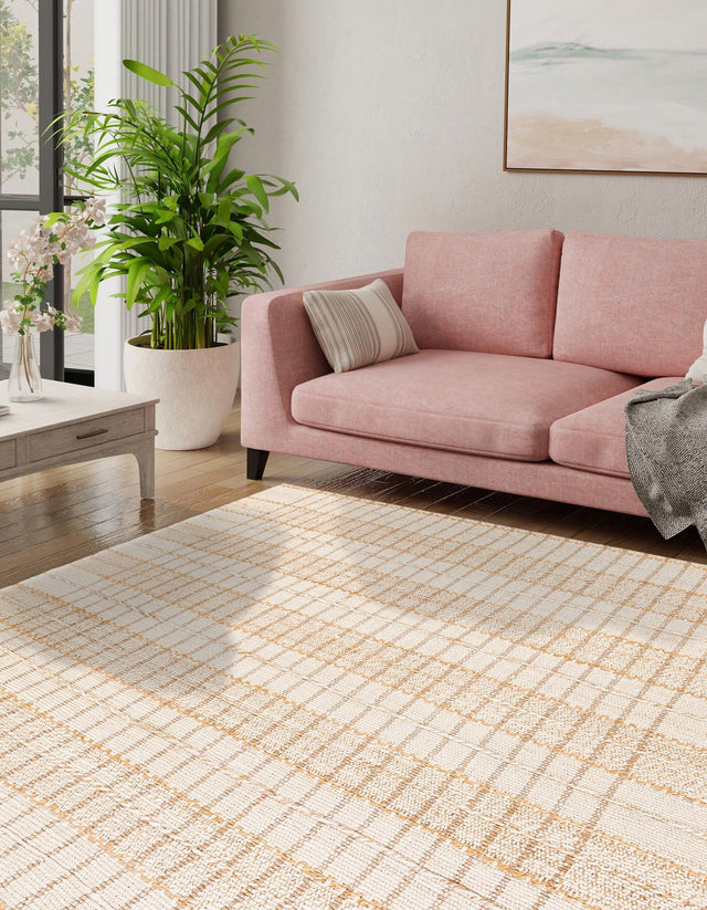 Ivory 10' x 10' Laurel Handwoven Jute Square Area Rug Braided Jute With Cotton Rustic All Natural Carpet for Home Indoor Interior Design for Sale at Rug Engine