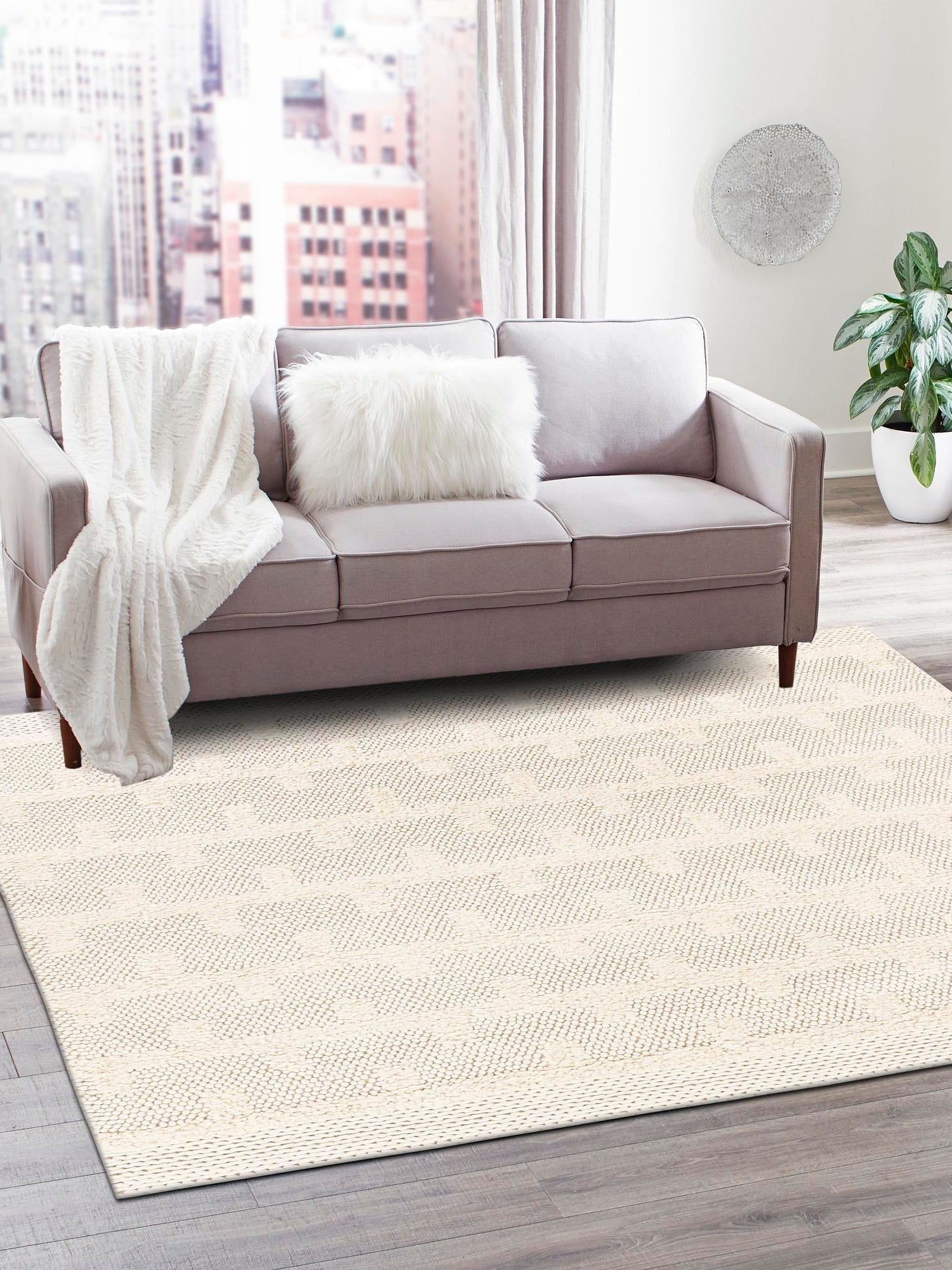 Ivory 10' x 10' Lana New Zealand Wool Square Area Rug All Natural Premium Wool Hand Woven Carpet for Luxury Interior Home Design for Sale at Rug Engine