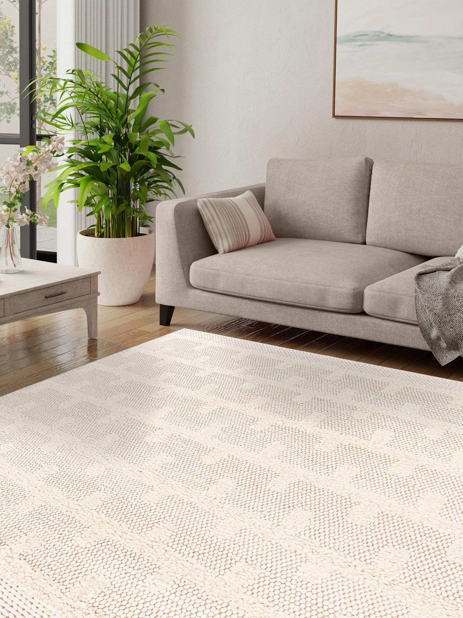 Ivory 10' x 10' Lana New Zealand Wool Square Area Rug All Natural Premium Wool Hand Woven Carpet for Luxury Interior Home Design for Sale at Rug Engine