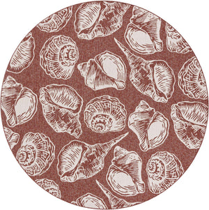 Rust Red and Ivory 10' x 10' Outdoor Coastal Round Area Rug Weather Resistant for Patio, Deck, Terrace, Balcony, Porch 100% Polypropylene Coastal Decor Carpet for Sale at Rug Engine