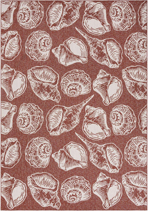 Rust Red and Ivory 10' x 14' 1 Outdoor Coastal Rectangle Area Rug Weather Resistant for Patio, Deck, Terrace, Balcony, Porch 100% Polypropylene Coastal Decor Carpet for Sale at Rug Engine