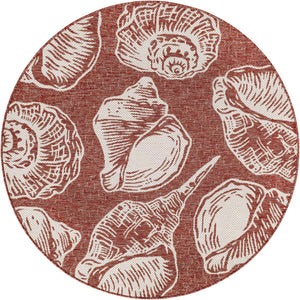 Rust Red and Ivory 5' 3 x 5' 3 Outdoor Coastal Round Area Rug Weather Resistant for Patio, Deck, Terrace, Balcony, Porch 100% Polypropylene Coastal Decor Carpet for Sale at Rug Engine