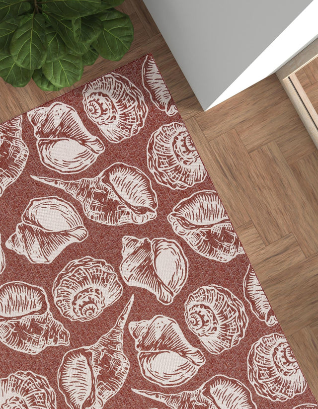 Rust Red and Ivory 8' x 10' Outdoor Coastal Rectangle Rug