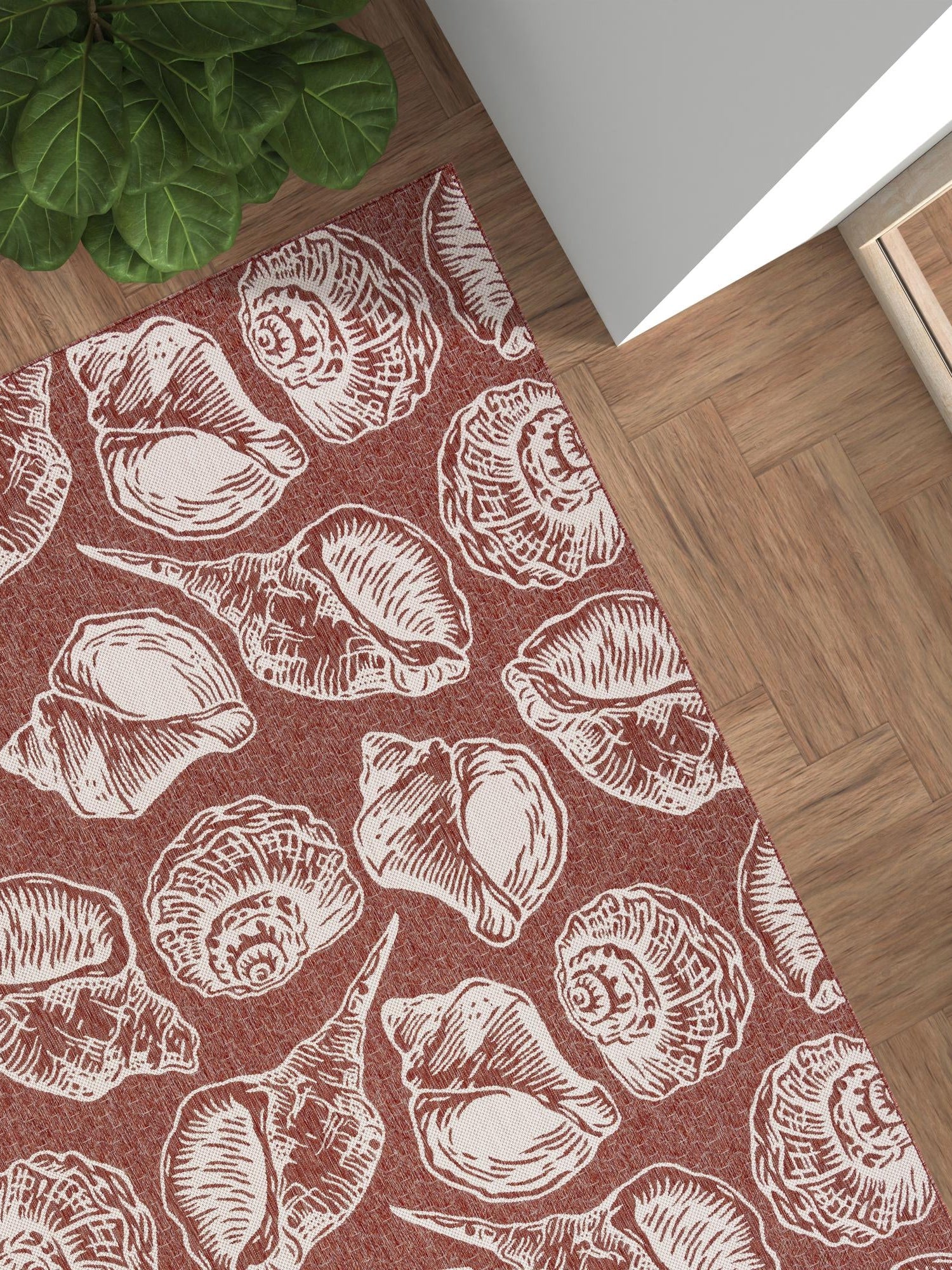 Rust Red and Ivory 5' 3 x 8' Outdoor Coastal Rectangle Area Rug Weather Resistant for Patio, Deck, Terrace, Balcony, Porch 100% Polypropylene Coastal Decor Carpet for Sale at Rug Engine