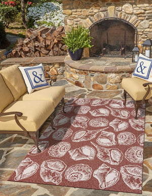 Rust Red and Ivory 8' x 10' Outdoor Coastal Rectangle Rug