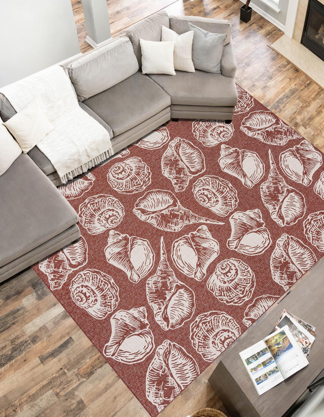 Rust Red and Ivory 8' x 10' Outdoor Coastal Rectangle Rug