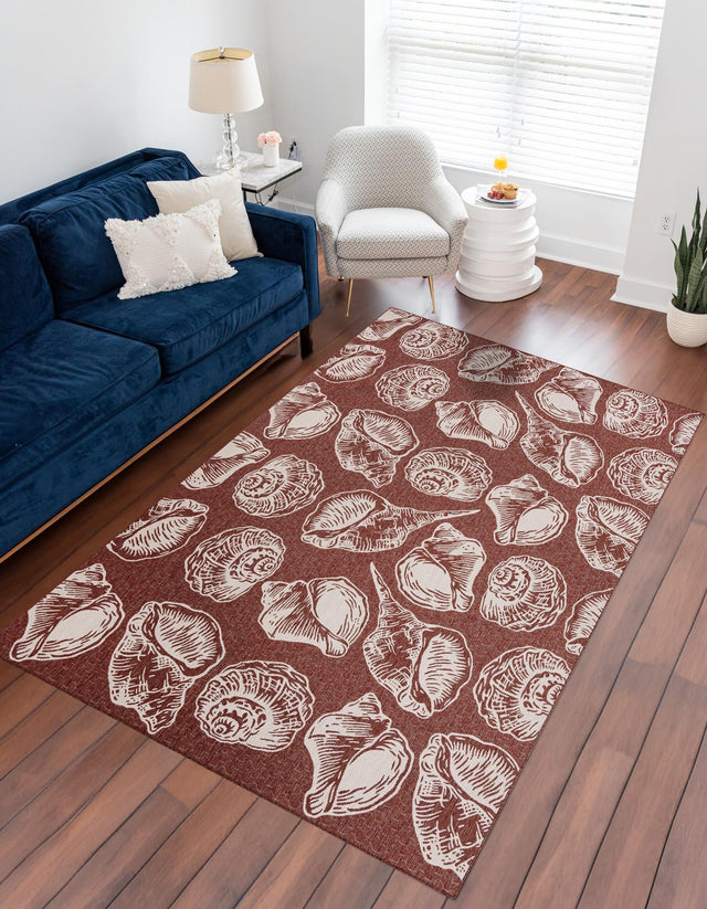 Rust Red and Ivory 10' x 14' 1 Outdoor Coastal Rectangle Area Rug Weather Resistant for Patio, Deck, Terrace, Balcony, Porch 100% Polypropylene Coastal Decor Carpet for Sale at Rug Engine