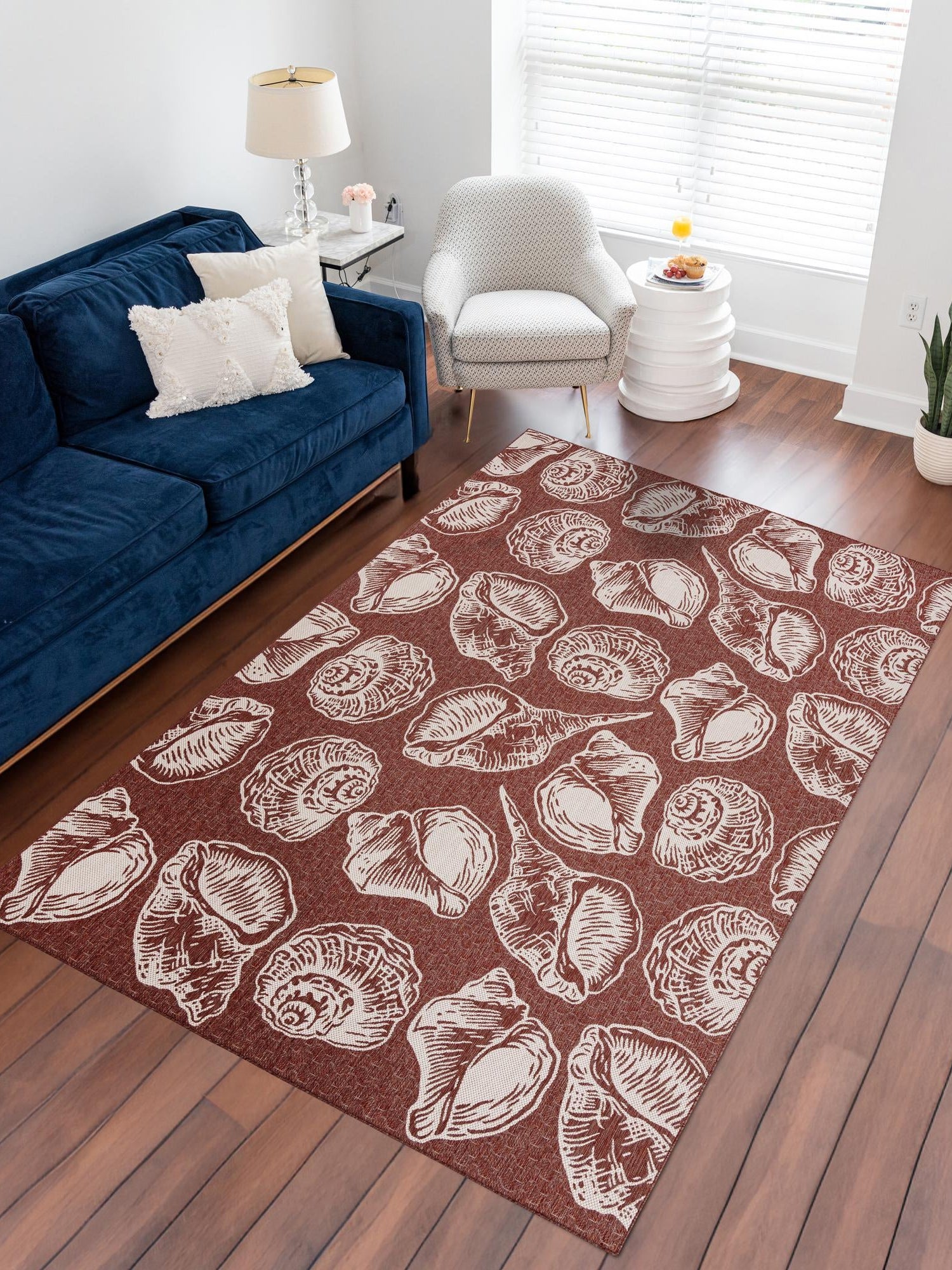 Rust Red and Ivory 9' x 12' Outdoor Coastal Rectangle Area Rug Weather Resistant for Patio, Deck, Terrace, Balcony, Porch 100% Polypropylene Coastal Decor Carpet for Sale at Rug Engine