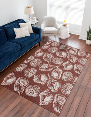 Rust Red and Ivory 9' x 12' Outdoor Coastal Rectangle Area Rug Weather Resistant for Patio, Deck, Terrace, Balcony, Porch 100% Polypropylene Coastal Decor Carpet for Sale at Rug Engine
