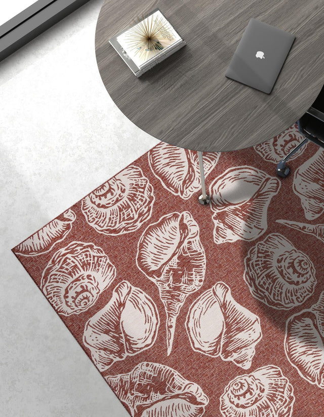 Rust Red and Ivory 5' 3 x 8' Outdoor Coastal Rectangle Area Rug Weather Resistant for Patio, Deck, Terrace, Balcony, Porch 100% Polypropylene Coastal Decor Carpet for Sale at Rug Engine