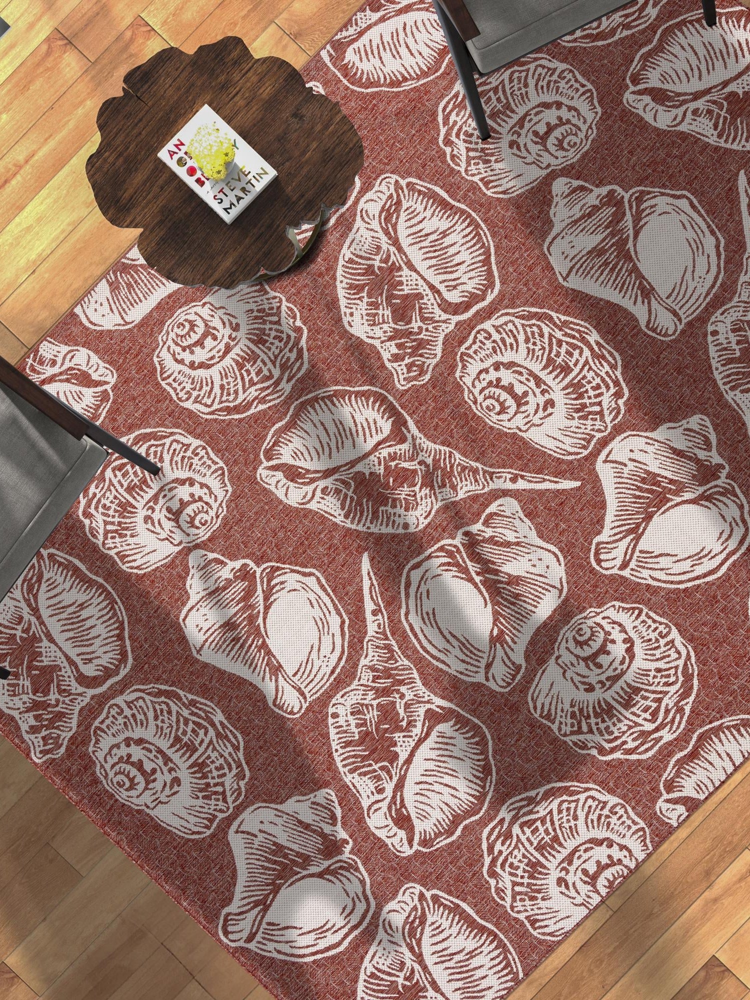 Rust Red and Ivory 5' 3 x 8' Outdoor Coastal Rectangle Area Rug Weather Resistant for Patio, Deck, Terrace, Balcony, Porch 100% Polypropylene Coastal Decor Carpet for Sale at Rug Engine