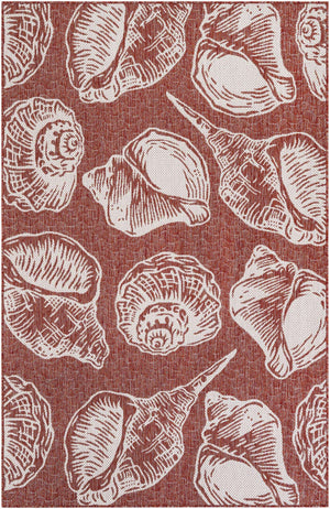 Rust Red and Ivory 5' 3 x 8' Outdoor Coastal Rectangle Area Rug Weather Resistant for Patio, Deck, Terrace, Balcony, Porch 100% Polypropylene Coastal Decor Carpet for Sale at Rug Engine
