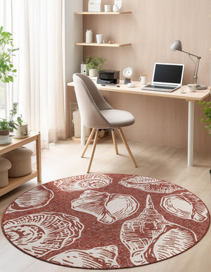 Rust Red and Ivory 12' x 12' Outdoor Coastal Round Area Rug Weather Resistant for Patio, Deck, Terrace, Balcony, Porch 100% Polypropylene Coastal Decor Carpet for Sale at Rug Engine