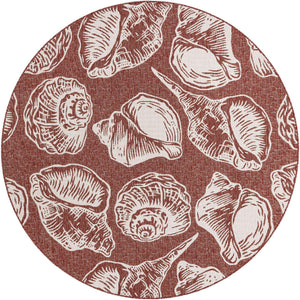 Rust Red and Ivory 7' 10 x 7' 10 Outdoor Coastal Round Area Rug Weather Resistant for Patio, Deck, Terrace, Balcony, Porch 100% Polypropylene Coastal Decor Carpet for Sale at Rug Engine