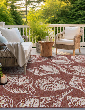Rust Red and Ivory 7' 10 x 7' 10 Outdoor Coastal Square Area Rug Weather Resistant for Patio, Deck, Terrace, Balcony, Porch 100% Polypropylene Coastal Decor Carpet for Sale at Rug Engine