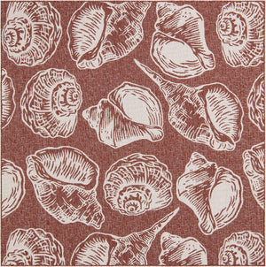 Rust Red and Ivory 7' 10 x 7' 10 Outdoor Coastal Square Area Rug Weather Resistant for Patio, Deck, Terrace, Balcony, Porch 100% Polypropylene Coastal Decor Carpet for Sale at Rug Engine