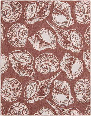 Rust Red and Ivory 8' x 10' Outdoor Coastal Rectangle Rug