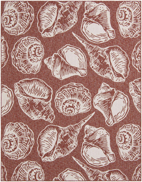 Rust Red and Ivory 8' x 10' Outdoor Coastal Rectangle Rug
