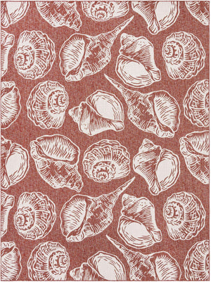 Rust Red and Ivory 9' x 12' Outdoor Coastal Rectangle Area Rug Weather Resistant for Patio, Deck, Terrace, Balcony, Porch 100% Polypropylene Coastal Decor Carpet for Sale at Rug Engine