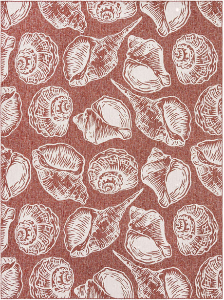 Rust Red and Ivory 9' x 12' Outdoor Coastal Rectangle Rug