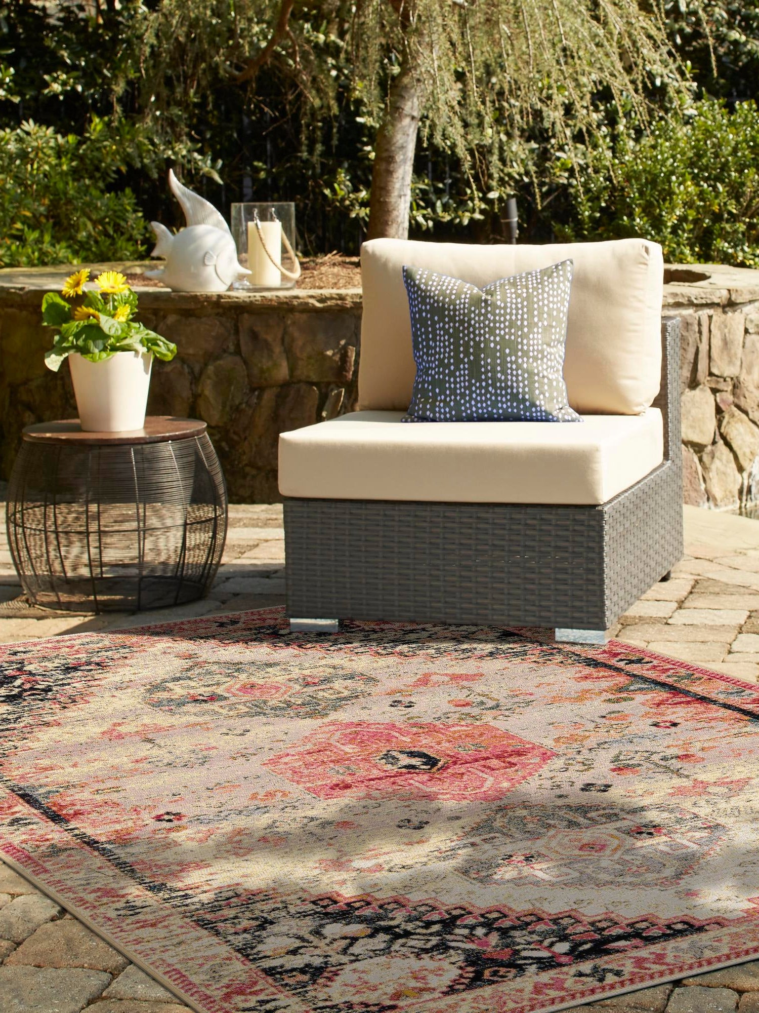 Multicolor 9' x 12' Outdoor Traditional Rectangle Area Rug Weather Resistant for Patio, Deck, Terrace, Balcony, Porch Classical Design Outside Carpet for Sale at Rug Engine