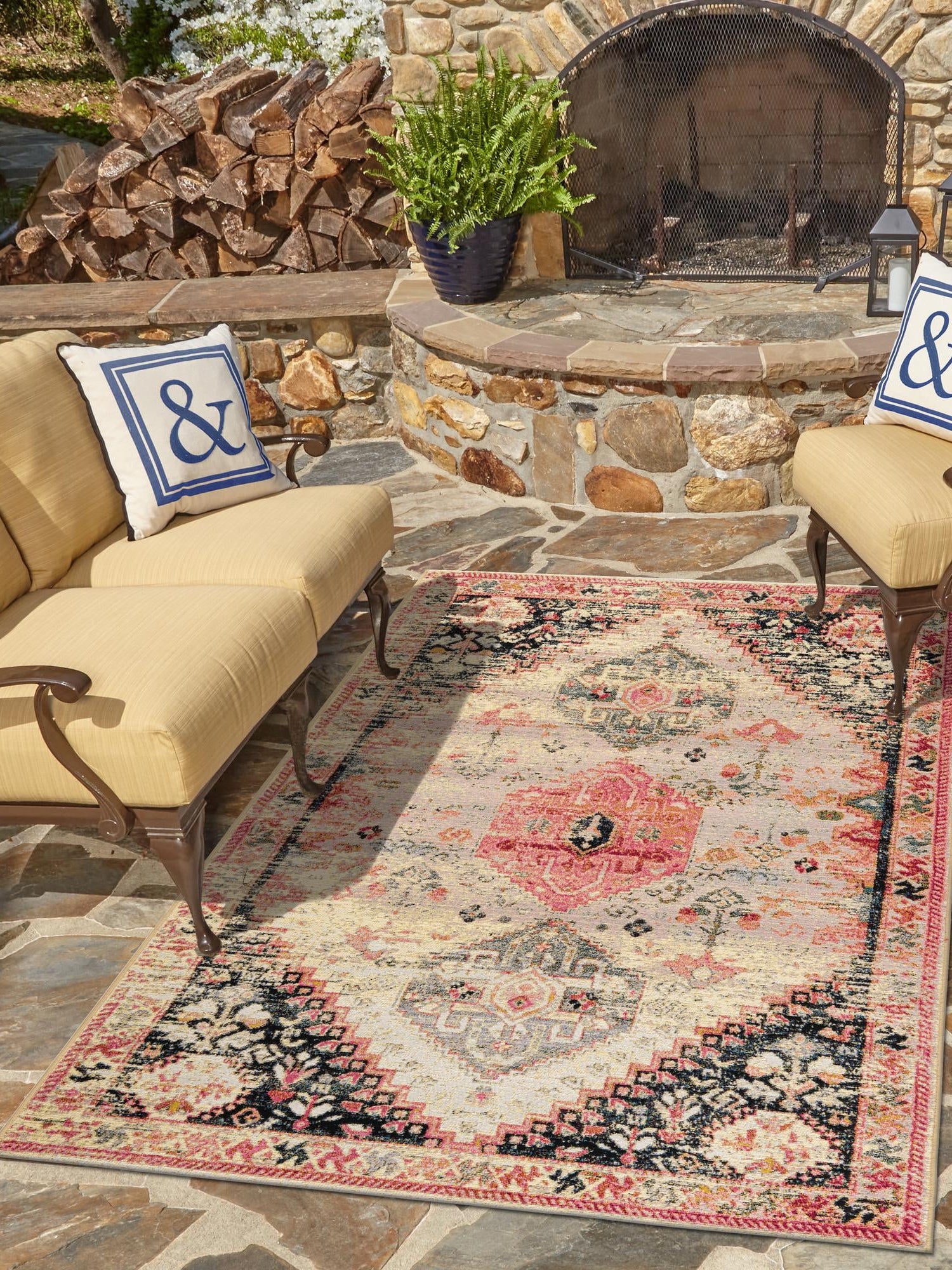 Multicolor 5' 1 x 7' 1 Outdoor Traditional Rectangle Area Rug Weather Resistant for Patio, Deck, Terrace, Balcony, Porch Classical Design Outside Carpet for Sale at Rug Engine