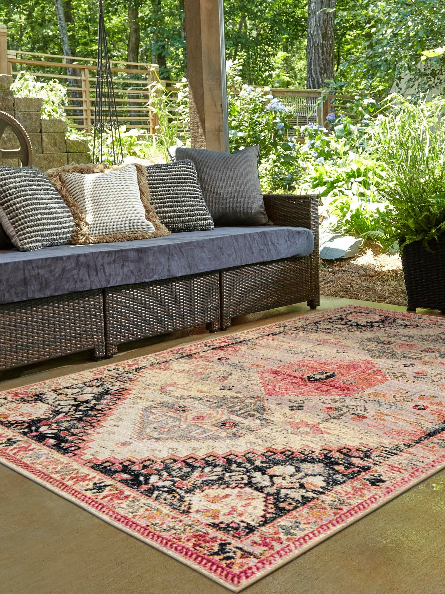 Multicolor 7' 10 x 10' Outdoor Traditional Rectangle Area Rug Weather Resistant for Patio, Deck, Terrace, Balcony, Porch Classical Design Outside Carpet for Sale at Rug Engine