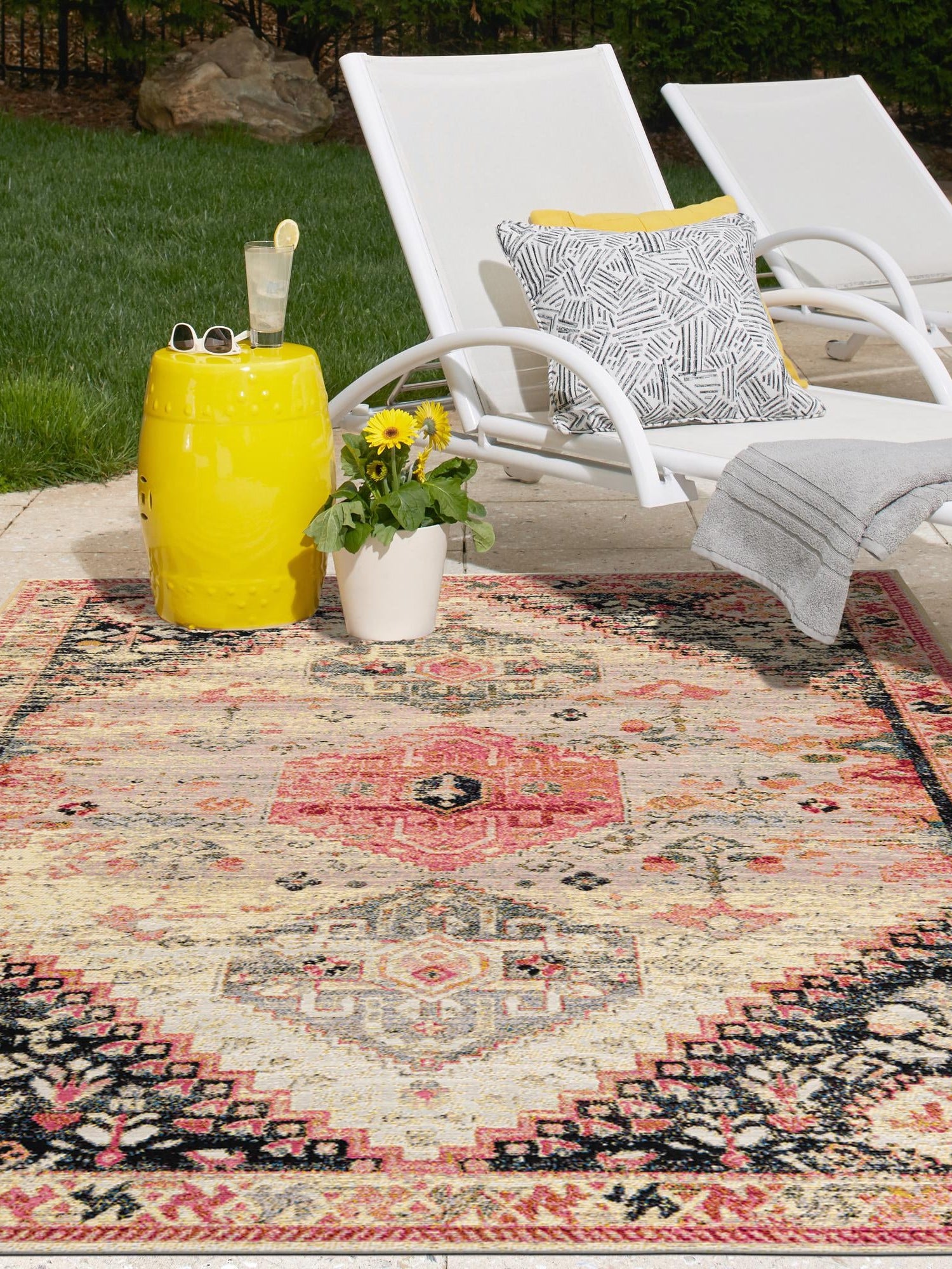 Multicolor 4' 1 x 6' 1 Outdoor Traditional Rectangle Area Rug Weather Resistant for Patio, Deck, Terrace, Balcony, Porch Classical Design Outside Carpet for Sale at Rug Engine