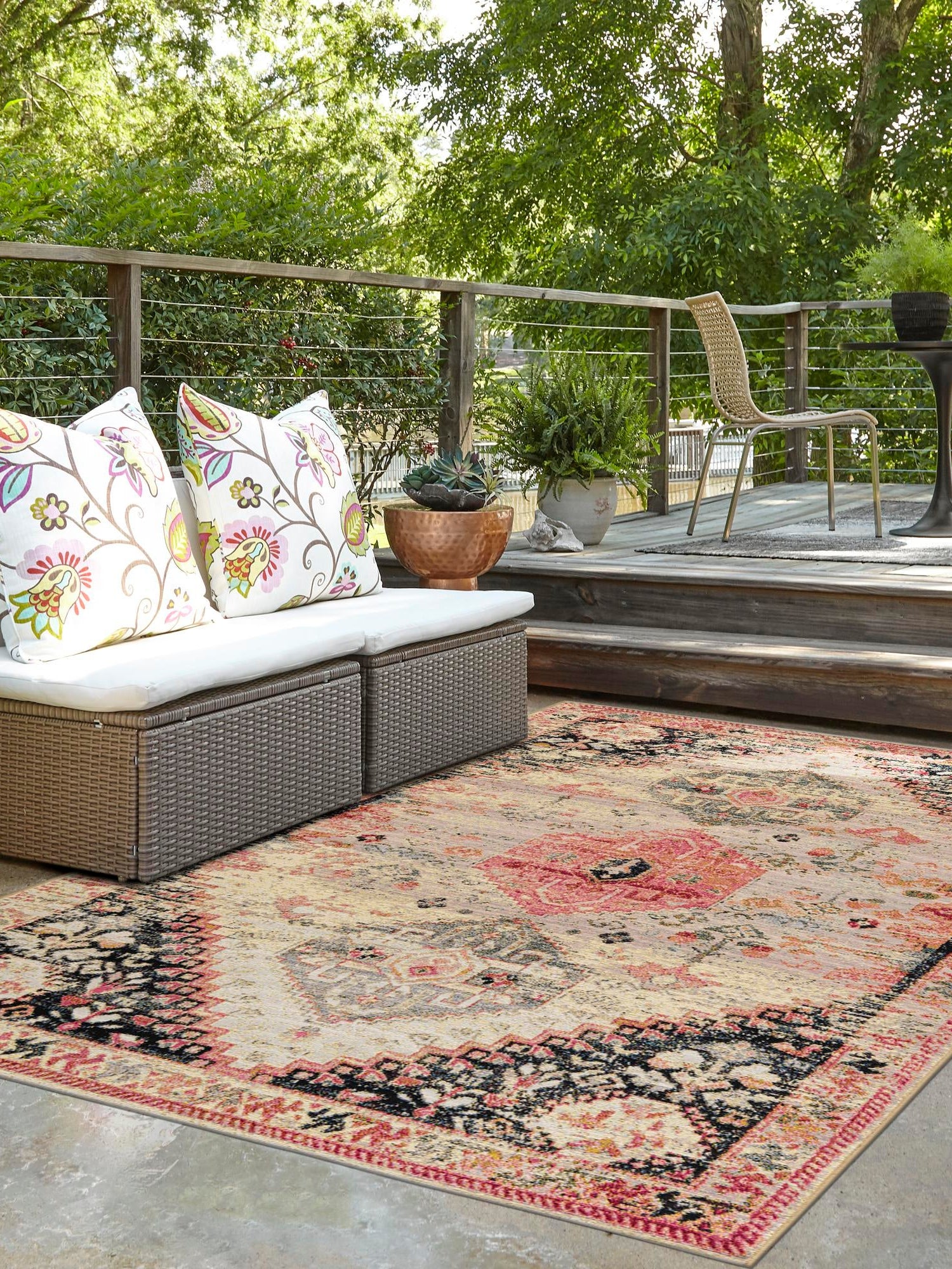 Multicolor 4' 1 x 6' 1 Outdoor Traditional Rectangle Area Rug Weather Resistant for Patio, Deck, Terrace, Balcony, Porch Classical Design Outside Carpet for Sale at Rug Engine