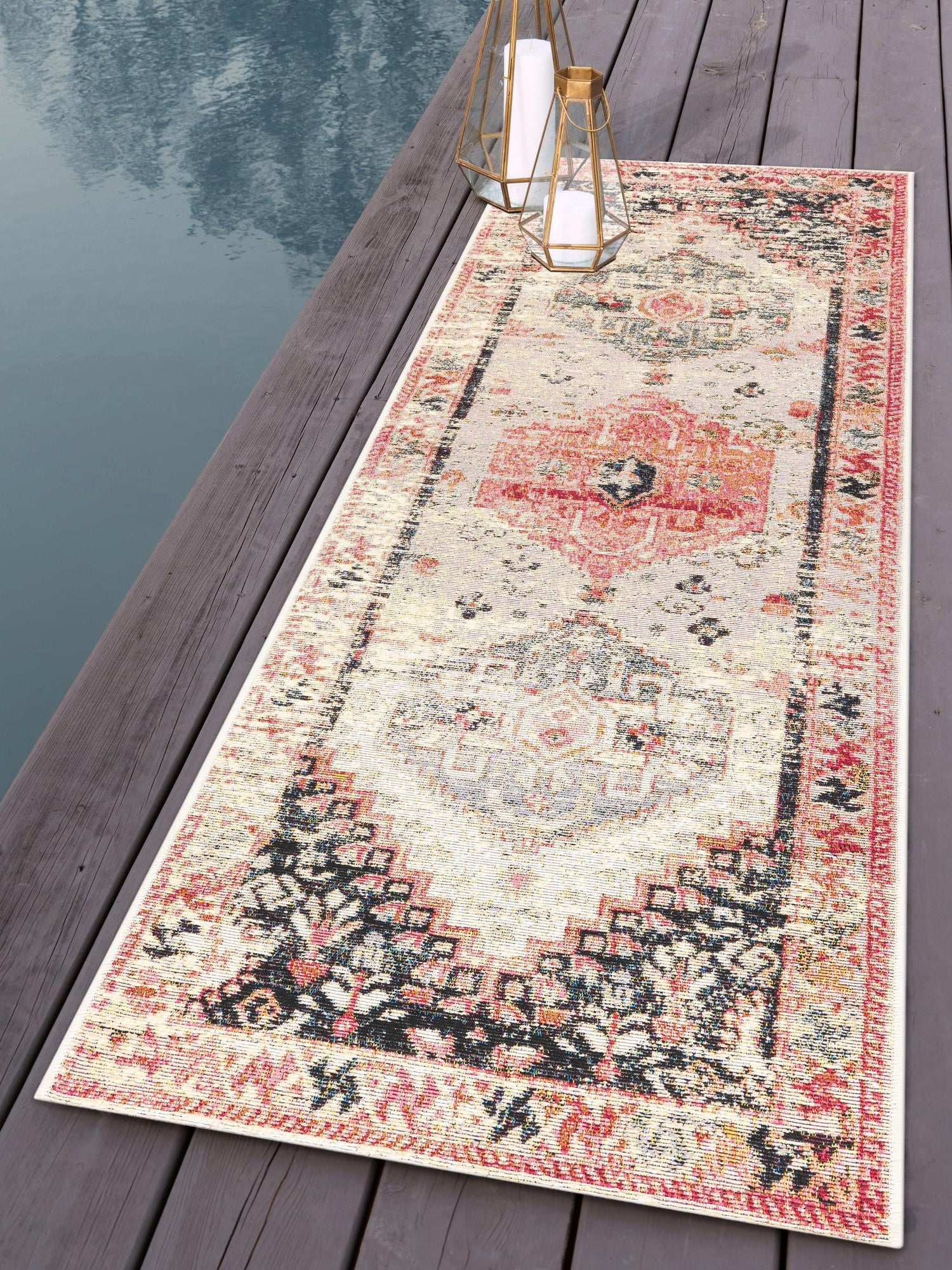 Multicolor 2' x 5' 1 Outdoor Traditional Runner Area Rug Weather Resistant for Patio, Deck, Terrace, Balcony, Porch Classical Design Outside Carpet for Sale at Rug Engine
