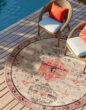Multicolor 3' 1 x 3' 1 Outdoor Traditional Round Area Rug Weather Resistant for Patio, Deck, Terrace, Balcony, Porch Classical Design Outside Carpet for Sale at Rug Engine