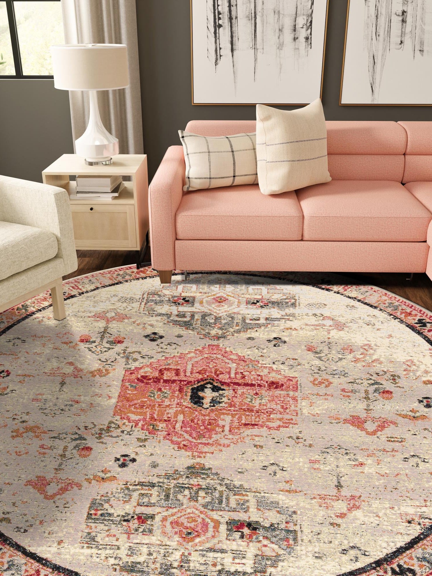 Multicolor 4' 1 x 4' 1 Outdoor Traditional Round Area Rug Weather Resistant for Patio, Deck, Terrace, Balcony, Porch Classical Design Outside Carpet for Sale at Rug Engine