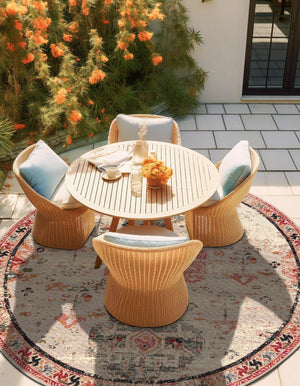 Multicolor 7' 10 x 7' 10 Outdoor Traditional Round Area Rug Weather Resistant for Patio, Deck, Terrace, Balcony, Porch Classical Design Outside Carpet for Sale at Rug Engine
