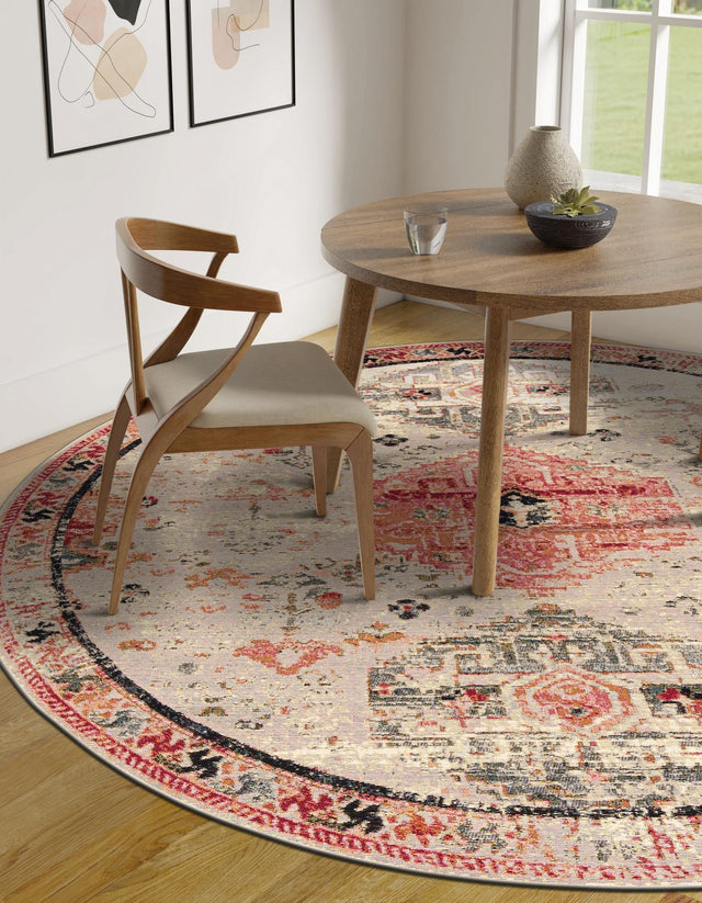 Multicolor 4' 1 x 4' 1 Outdoor Traditional Round Area Rug Weather Resistant for Patio, Deck, Terrace, Balcony, Porch Classical Design Outside Carpet for Sale at Rug Engine