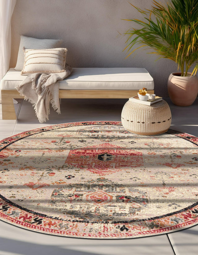 Multicolor 3' 1 x 3' 1 Outdoor Traditional Round Area Rug Weather Resistant for Patio, Deck, Terrace, Balcony, Porch Classical Design Outside Carpet for Sale at Rug Engine