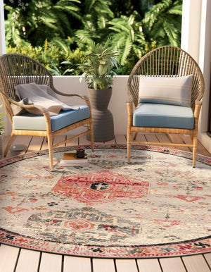 Multicolor 4' 1 x 4' 1 Outdoor Traditional Round Area Rug Weather Resistant for Patio, Deck, Terrace, Balcony, Porch Classical Design Outside Carpet for Sale at Rug Engine