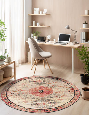 Multicolor 4' 1 x 4' 1 Outdoor Traditional Round Area Rug Weather Resistant for Patio, Deck, Terrace, Balcony, Porch Classical Design Outside Carpet for Sale at Rug Engine
