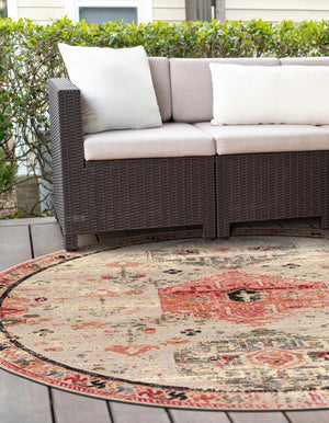 Multicolor 4' 1 x 4' 1 Outdoor Traditional Round Area Rug Weather Resistant for Patio, Deck, Terrace, Balcony, Porch Classical Design Outside Carpet for Sale at Rug Engine