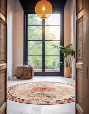 Multicolor 4' 1 x 4' 1 Outdoor Traditional Round Area Rug Weather Resistant for Patio, Deck, Terrace, Balcony, Porch Classical Design Outside Carpet for Sale at Rug Engine