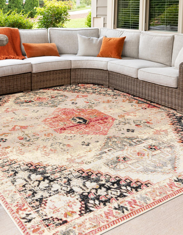 Multicolor 7' 10 x 7' 10 Outdoor Traditional Square Area Rug Weather Resistant for Patio, Deck, Terrace, Balcony, Porch Classical Design Outside Carpet for Sale at Rug Engine