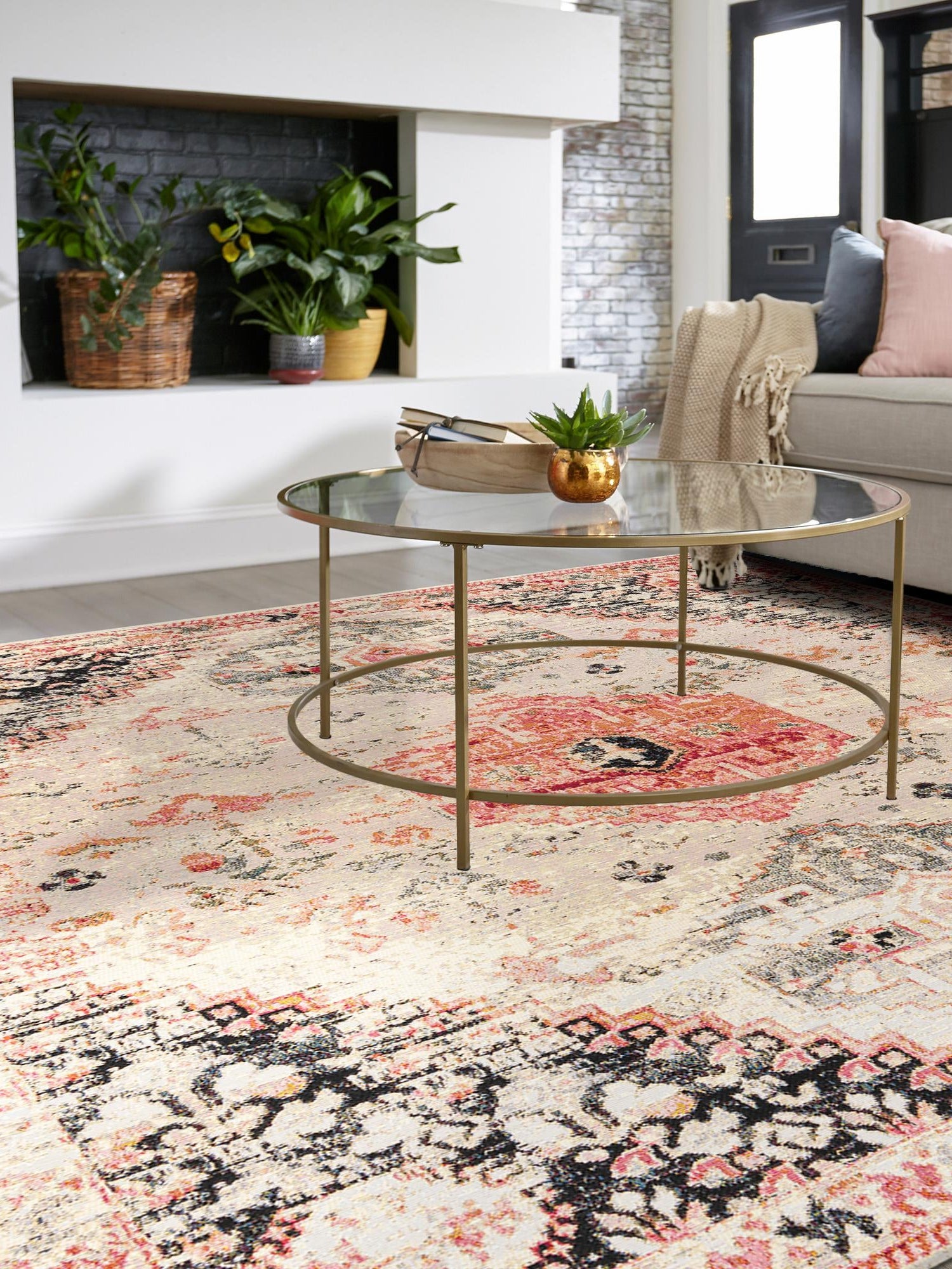 Multicolor 7' 10 x 7' 10 Outdoor Traditional Square Area Rug Weather Resistant for Patio, Deck, Terrace, Balcony, Porch Classical Design Outside Carpet for Sale at Rug Engine
