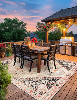 Multicolor 10' x 10' Outdoor Traditional Square Area Rug Weather Resistant for Patio, Deck, Terrace, Balcony, Porch Classical Design Outside Carpet for Sale at Rug Engine
