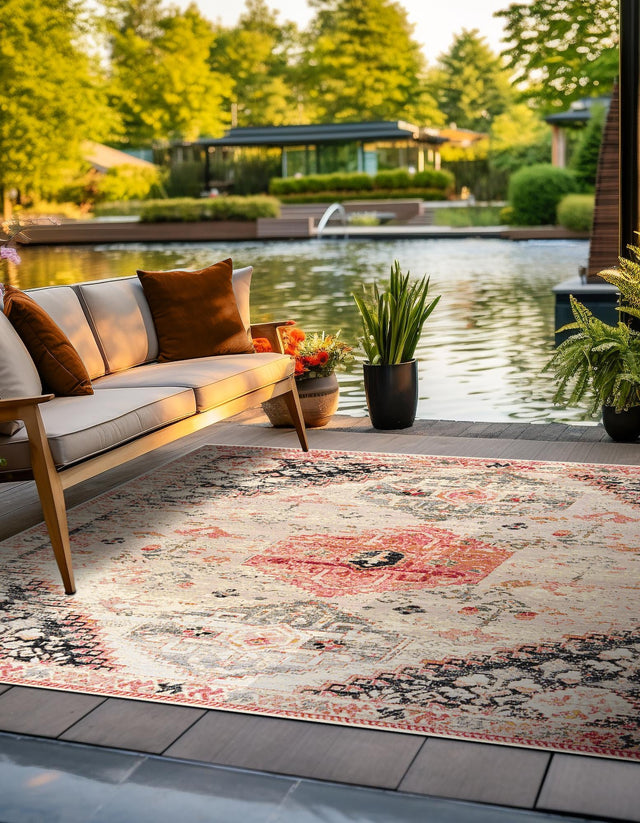 Multicolor 10' x 10' Outdoor Traditional Square Area Rug Weather Resistant for Patio, Deck, Terrace, Balcony, Porch Classical Design Outside Carpet for Sale at Rug Engine