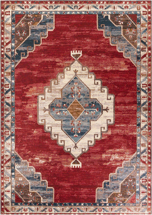 Red and Navy Blue 10' x 14' 1 Outdoor Traditional Rectangle Area Rug Weather Resistant for Patio, Deck, Terrace, Balcony, Porch Classical Design Outside Carpet for Sale at Rug Engine