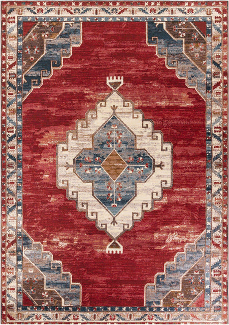 Red and Navy Blue 10' x 14' 1 Outdoor Traditional Rectangle Area Rug Weather Resistant for Patio, Deck, Terrace, Balcony, Porch Classical Design Outside Carpet for Sale at Rug Engine